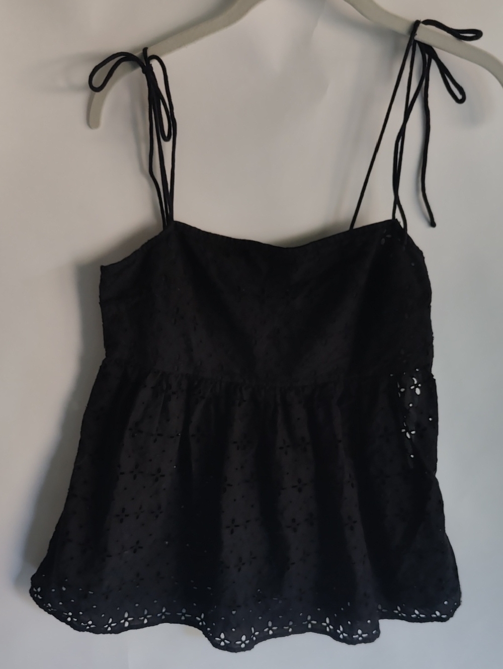 ASOS Black Eyelet Tie-Shoulder Peplum Cami